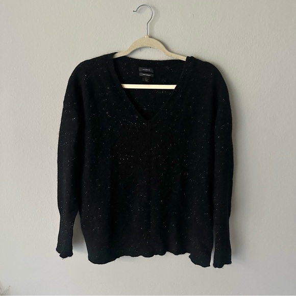 Halogen Speckle Black Cashmere Vneck Sweater Medium - Picture 1 of 7